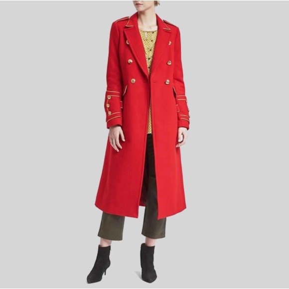 Banana Republic Jackets & Blazers - NWT Banana Republic OliviaPalermo Red Military Wool Blend Long Coat Petite Small